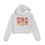 USC Trojans Women's League Gray Seal 1636 Cropped Pullover Hoodie
